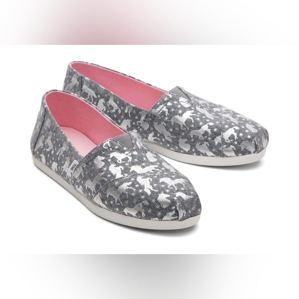 TOMS Alpargata Espadrilles Grey Foil Unicorn Slip On Shoes Size 9.5 - Picture 11 of 11